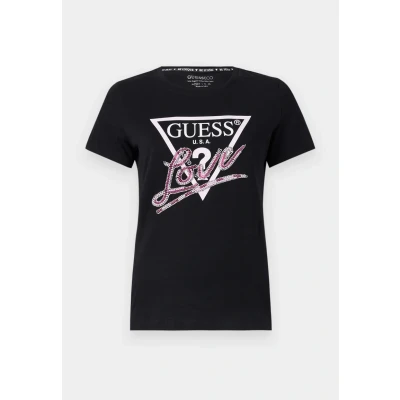 Abbildung von Guess LOVE Triangle TEE Tshirt print, Damen, Größe: XS, Jet black