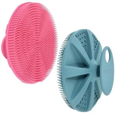 Abbildung von INNERNEED Körperschrubber aus weichem Silikon in Lebensmittelqualität, Duschbürste, Handreinigungsbürste für die Haut, sanftes Peeling und guter Schaum, (Set) Dunkelgrün+Pink