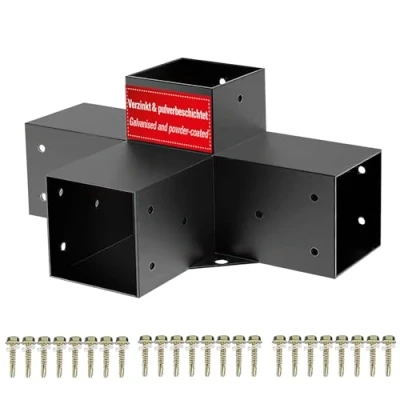 Abbildung von SOTECH Mittelverbinder 100 x mm (4 Wege Verbinder) vierkant Stahl verzinkt und schwarz pulverbeschichtet für höchsten Korrosionsschutz, Carport Steckverbinder Aluminium Holzkonstruktionen
