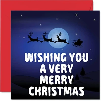 Abbildung von Weihnachtskarten Frauen und Männer Weihnachtsmannschlitten Frohe Weihnachten Happy Xmas Weihnachtskarte die ganze Familie Schwester Bruder Cousin Onkel Tante 145 mm Geschenk