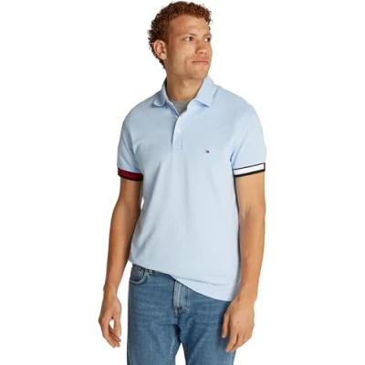 Abbildung von Tommy Hilfiger Herren Poloshirt Kurzarm Flag Cuff Slim Fit, Blau (Sweet Blue), M