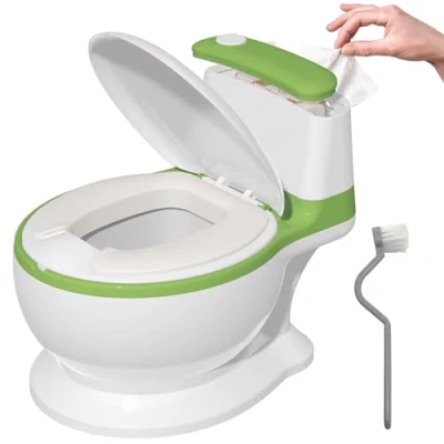 Abbildung von Töpfchen für Kinder, Kindertoilette mit Papiertücher Design, Weicher Sitz Abhaltetöpfchen Baby Potty Training Toilet, Spritzschutz Simulation Töpfchentraining Kleinkinder ab 1 3 Jahr (Grün)