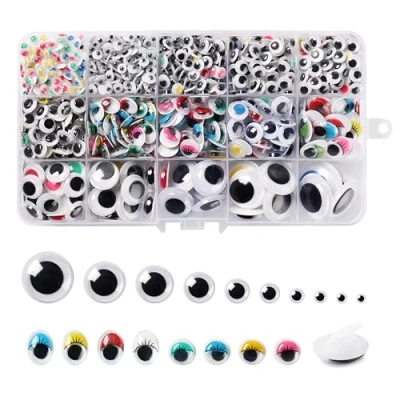 Abbildung von CraftWerk Selbstklebende Wackelaugen Klebeaugen 1.500 Stück Kulleraugen in Schwarz und Bunt zum Basteln, Scrapbooking DIY Projekte 5 bis 25mm