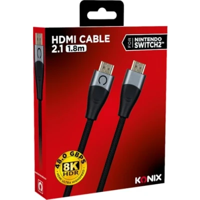 Abbildung von Konix HDMI 2.1 Kabel für Nintendo Switch 2 4K und 8K Kompatibilität Geflochtenes Nylon Länge 1,8 m Schwarz