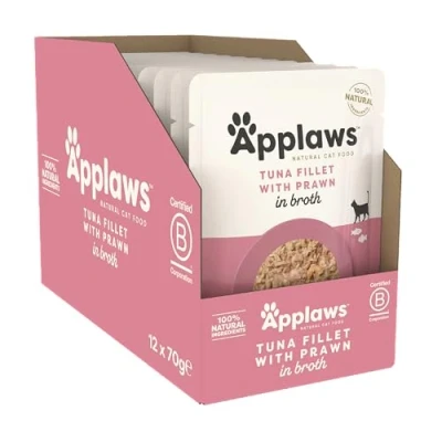 Abbildung von Applaws Premium Natural Katzenfutter Nass, Thunfischfilet mit pazifischer Garnele in Brühe 70g Portionsbeutel (12x70g )