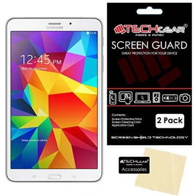Abbildung von TECHGEAR [2 Stück Displayschutz für Samsung Galaxy Tab 4 (8,0 zoll) Ultra Klare Schutzfolie 8,0 (SM T330 / SM T331 T335) mit Reinigungstuch + Applikationskarte
