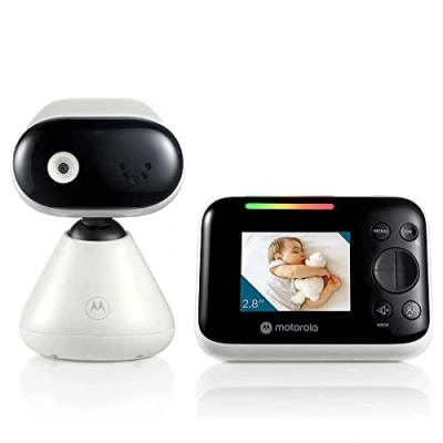 Abbildung von Motorola Nursery PIP1200 Babyphone mit Kamera 2.8&quot; Elterneinheit 2 Wege Kommunikation Zimmertemperatur Infrarot Nachtsicht 300 m Reichweite, Weiß/Schwarz