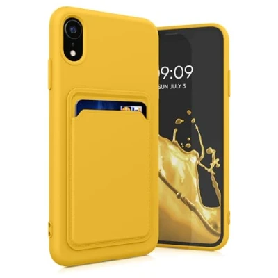 Abbildung von kwmobile Handyhülle kompatibel mit Apple iPhone XR Hülle Handy Cover Fach für Karten in Strahlend Gelb