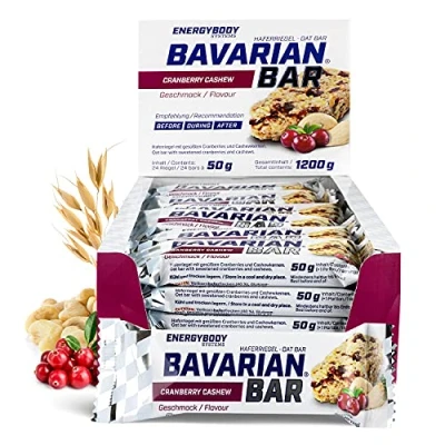 Abbildung von Energybody® Bavarian Bar Haferriegel &quot;Cranberry Cashew&quot; 24x50g / Energieriegel als Oatsnack/Powerriegel Flapjack Sportnahrung/Haferflocken Riegel, Kohlenhydrate Riegel Sportlernahrung