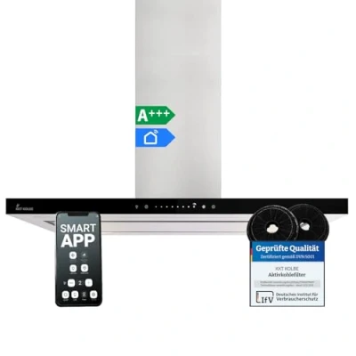 Abbildung von KKT KOLBE Inselhaube Dunstabzugshaube 90cm FLAT INSEL 6 6, Abzugshaube / Edelstahl Schwarz Glas WIFI