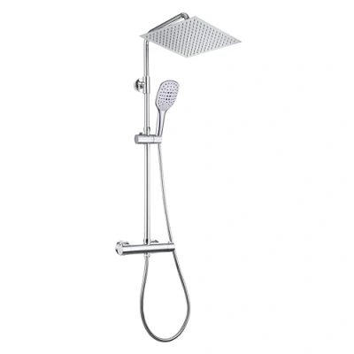 Abbildung von Görbach Regendusche Duschsystem mit Thermostatarmatur Mischbatterie, Edelstahl Thermostat Duschset XXL Eckige Kopfbrause 30 * 30cm Chrom