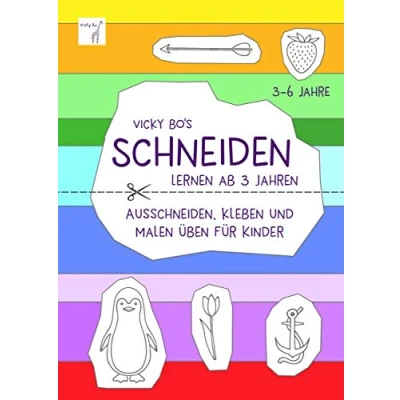Abbildung von Schneiden lernen ab 3 Jahre. Ausschneiden, kleben und malen üben für Kinder. Schneidebuch: Malbuch