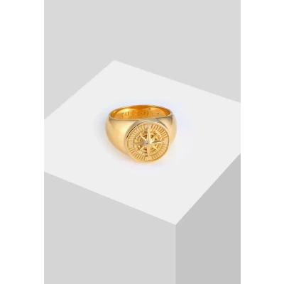Abbildung von Kuzzoi Compass Design Ring goldcoloured, Herren, Größe: 62, Gold coloured