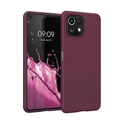 Abbildung von kwmobile Hülle kompatibel mit Xiaomi 11 Lite (5G) NE/Mi weiches TPU Silikon Case Cover geeignet für kabelloses Laden Bordeaux Violett