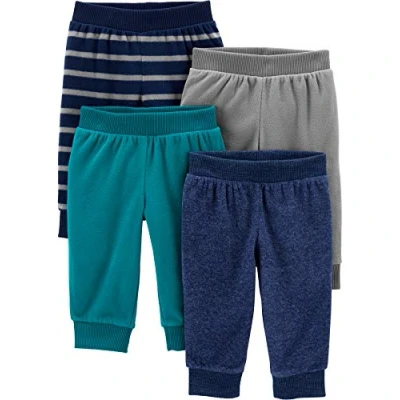 Abbildung von Simple Joys by Carter&#039;s Unisex Baby 4 Pack Fleece Pants Hose, Blau Heide/Blaugrün/Grau/Marineblau Streifen, 0 Monate (4er Pack)