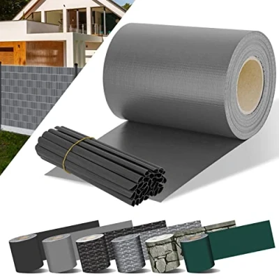 Abbildung von KESSER® PVC Sichtschutzstreifen Sichtschutz Rolle Doppelstabmatten Zaun Blickdicht 70m x 19 cm 60 Befestigungsclips Wetterfest und Windschutz Zaunfolie Garten Gartenzaun, Grau
