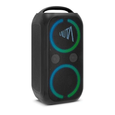 Abbildung von TechniSat LAUTA WUMMSBOX Tragbarer Premium Bluetooth Lautsprecher mit LED Lichteffekten (Bass Boost, True Wireless Stereo, 12 Stunden Akkulaufzeit, IPX4 Spritzwasserschutz, 80W RMS Leistung)