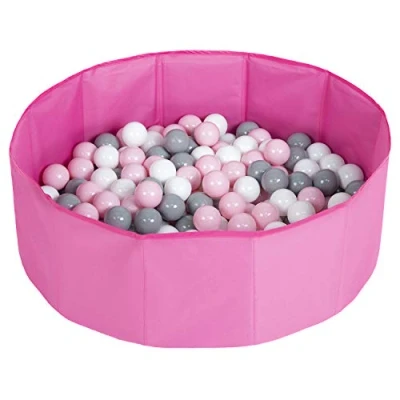 Abbildung von SELONIS Faltbare Bällebad Mit 200 Bälle Für Kinder Haustiere Spielbad, Rosa:Weiß/Grau/Puderrosa