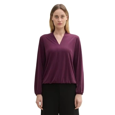 Abbildung von TOM TAILOR Damen 1043149 Basic Blusenshirt mit V Ausschnitt, 35796 Blackberry, XXS