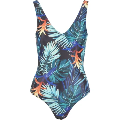Abbildung von Urban Classics Ladies HIGH LEG Pattern Swimsuit Badeanzug, Damen, Größe: Large, Vriesea black