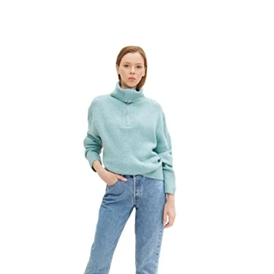 Abbildung von TOM Tailor Denim MIT Troyer KRAGEN Strickpullover, Damen, Größe: Small, Reef blue melange