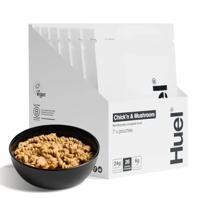 Abbildung von Huel Hot &amp; Savoury Chick’n Mushroom Pasta (7 Portionen), Vegane Protein Mahlzeit mit 25 g Eiweiß, 26 Vitamine Mineralstoffe, Pflanzliches Fertiggericht, Ausgewogen Nährstoffreich