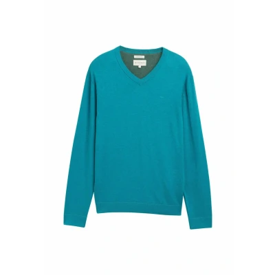 Abbildung von TOM TAILOR Herren Strickpullover mit V Ausschnitt, 37094 Turquoise Blue Melange, M