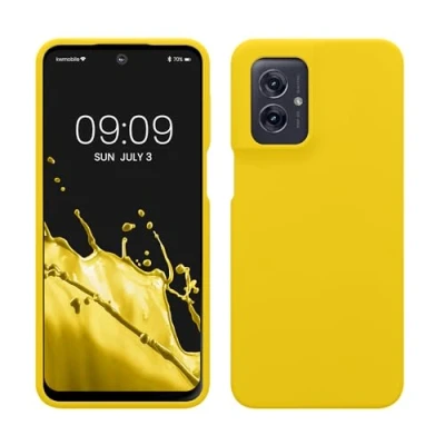 Abbildung von kwmobile Hülle kompatibel mit Motorola Moto G55 5G Silikon Handy Case Handyhülle weiche Oberfläche kabelloses Laden Strahlend Gelb