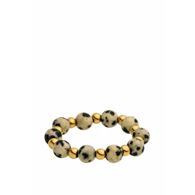 Abbildung von Purelei® Coast Ring Elastischer aus Dalmatiner Jaspis &amp; Edelstahl in Gold, Silber oder Roségold Größen S/M M/L Stilvoll anpassbar Fidget Anxiety (Gold, M L)