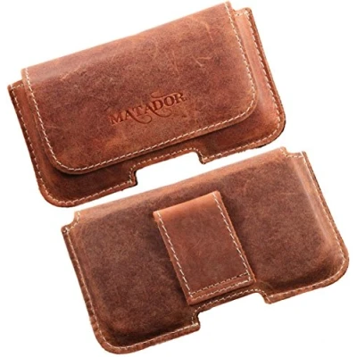 Abbildung von MATADOR Echt Leder Handytasche Tasche Case Gürteltasche Quertasche Kompatibel mit iPhone 5/ 5s / SE Konjak Braun Style Magnetverschluss Gürtelschlaufe