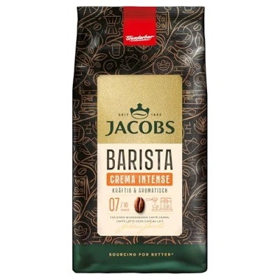 Abbildung von Jacobs Barista Crema Intense Kaffeebohnen 1kg Intensiv, Dunkle Schokolade &amp; Pekannüssen, Arabica Robusta Bohnen, Intensität 7/10, ideal für Café
