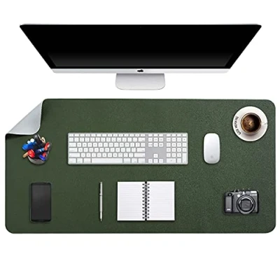 Abbildung von Mausepad XXL, Große Mausmat, DOBAOJIA Laptop Schreibtischmatte, Schreibtischunterlage, Büro Schreibtisch Pad, Schreibblock, Doppelseitige Verwendung PU Leder Wasserdicht 90 x 43cm (Dunkelgrün/Grau)
