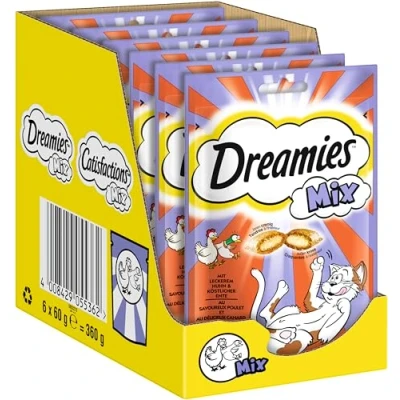 Abbildung von Dreamies Mix Katzensnacks mit Huhn &amp; Ente Außen knusprig innen cremig 6 x 60g
