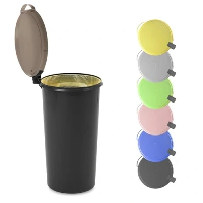 Abbildung von KUEFA VL 60l Müllsackständer, Mülleimer, Sammelbehälter mit Scharnierdeckel für den Gelben Sack, Pfandflaschen, Leergut (1, Cappuccino)