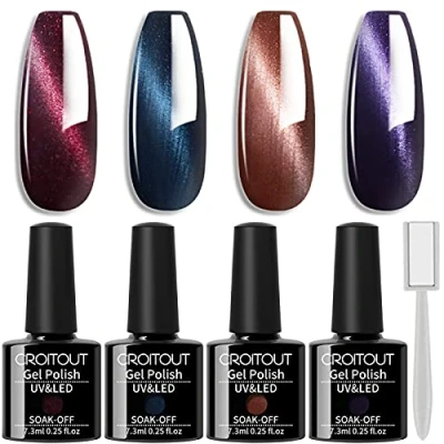 Abbildung von Croitout UV Farbwechsel Gel Nagellack Set, Thermo Shellac Gellack Kit, Mehrfarbig Ablösbarer Nagelgel Farbgel Nagel, Chameleon Polish Set 4 x 7.3ml (4MY 001, 4MY 001)
