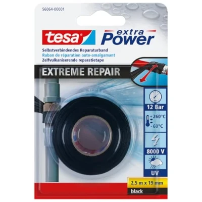 Abbildung von tesa extra Power Extreme Repair Reparaturband Selbstverschweißendes aus Silikon zum Isolieren und Abdichten 2,5 m Schwarz