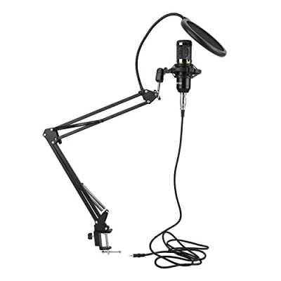 Abbildung von banapoy USB Kondensatormikrofon Kit, Computer PC Mikrofon mit Einstellbarer Halterung für Den Stützarm, Desktop Streaming Podcast Mikrofonpaket Video Studio Aufnahmen(schwarz + schwarz)