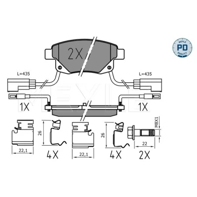 Abbildung von MEYLE 025 244 8617/PD Bremsbelagsatz PD Quality Hinterachse inkl. Verschleißwarnkontakt mit Anti Quietsch Blech FORD: Transit Mk6 Kastenwagen