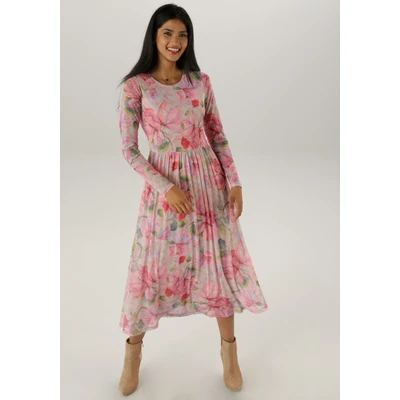 Abbildung von Aniston SELECTED Midikleid in Mesh Qualität und floralem Muster NEUE KOLLEKTION