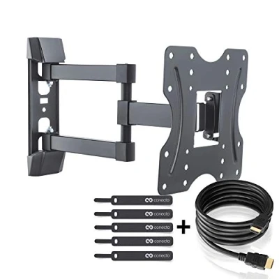 Abbildung von TV Wandhalterung für 23 42 Zoll (ca. 58 107cm) Flach &amp; Curved LCD LED OLED Fernseher TFT Monitor Schwenkbar Neigbar Ausziehbar Wand Halter Halterung VESA 100x100 200x200 Schwarz