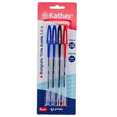 Abbildung von Kathay 86210299 Set mit 4 Stiften, Blau, Rot und Schwarz, Ölbasis, Spitze 1 mm, perfekt für Ihr Schul Büromaterial