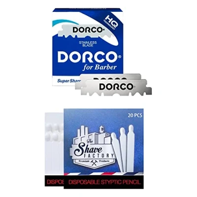 Abbildung von Dorco 100 Stainless Steel Single Edge Razor Blades + 20 hämostatische Streichhölzer Shave Factory