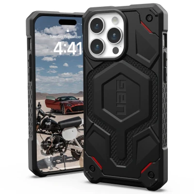 Abbildung von Apple iPhone 15 Pro Max Hülle MagSafe Kunststoff UAG Hard Case/Backcover Handyhülle Schwarz Shockproof/Stoßfest