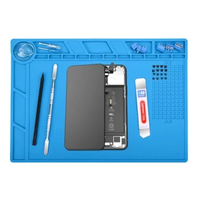 Abbildung von MMOBIEL Reparatur und Lötmatte Silikon 35 x 25 cm Silikonmatte Hitzebeständig bis 500C Werkbankmatte für Lötarbeiten, Handy , Computer Elektronikreparaturen Blau