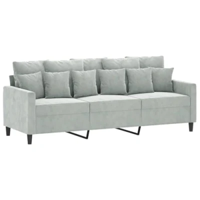 Abbildung von vidaXL Sofa 3 Sitzer, Loungesofa Couch mit Armlehnen Rückenkissen, Wohnzimmersofa Designsofa Metallgestell, Sitzmöbel Dreisitzer, Hellgrau Samt