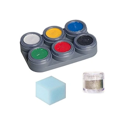 Abbildung von Grimas Water Make up Palette Theaterschminke Kinderschminke 6 Farben Schwamm Glitzer Set