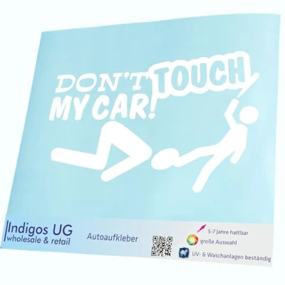 Abbildung von INDIGOS UG Aufkleber Autoaufkleber JDM Die Cut Auto 210x120 mm Dont Touch My Car weiß Heckscheibe Heckscheibenaufkleber Sticker Tuning