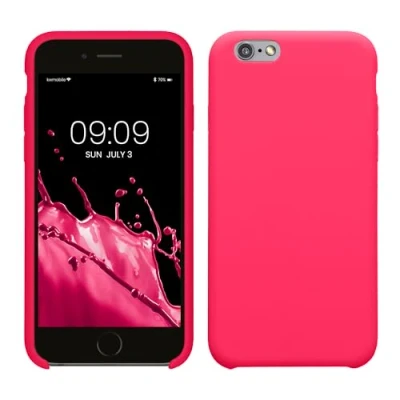 Abbildung von kwmobile Hülle kompatibel mit Apple iPhone 6 / 6S Silikon Handy Case Handyhülle weiche Oberfläche kabelloses Laden Neon Pink