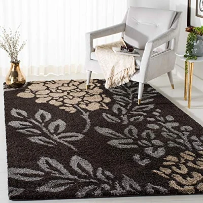 Abbildung von SAFAVIEH Zottelig Teppich für Wohnzimmer, Esszimmer, Schlafzimmer Florida Shag Collection, Hoher Flor, Dunkelbraun und Grau, 160 X 229 cm