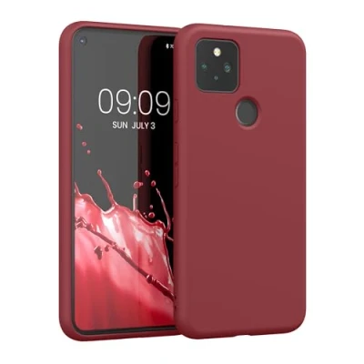 Abbildung von kwmobile Hülle kompatibel mit Google Pixel 5 gummierte TPU Silikon Handyhülle Schutzhülle für kabelloses Laden Case in Dark Rose